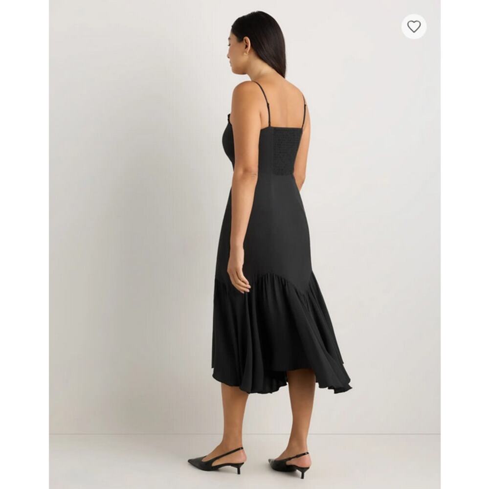 Quince Lightweight Crepe Pleated Hem Midi Dress True Black Size L NWOT - Picture 5 of 6